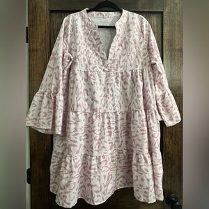 Pink Animal Print Boutique Dress, Ruffle Sleeves L